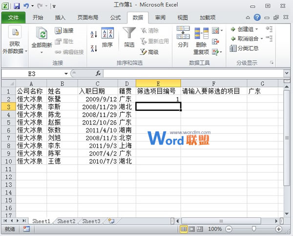 Excel2010中自定义进行筛选并依次编号